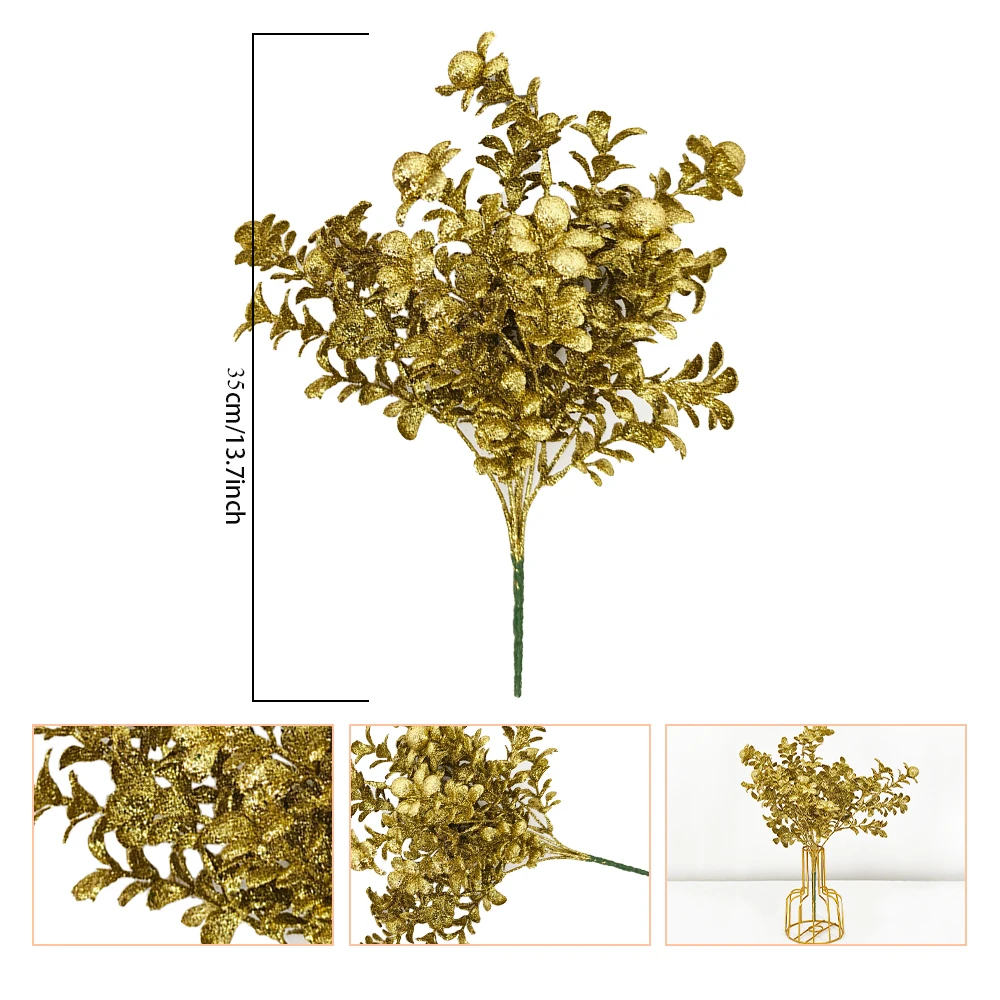 5Pcs Gold Powder Eucalyptus Leaves Christmas Decoration Wedding Holiday Atmosphere Romantic Photography Window Fake Flower Props