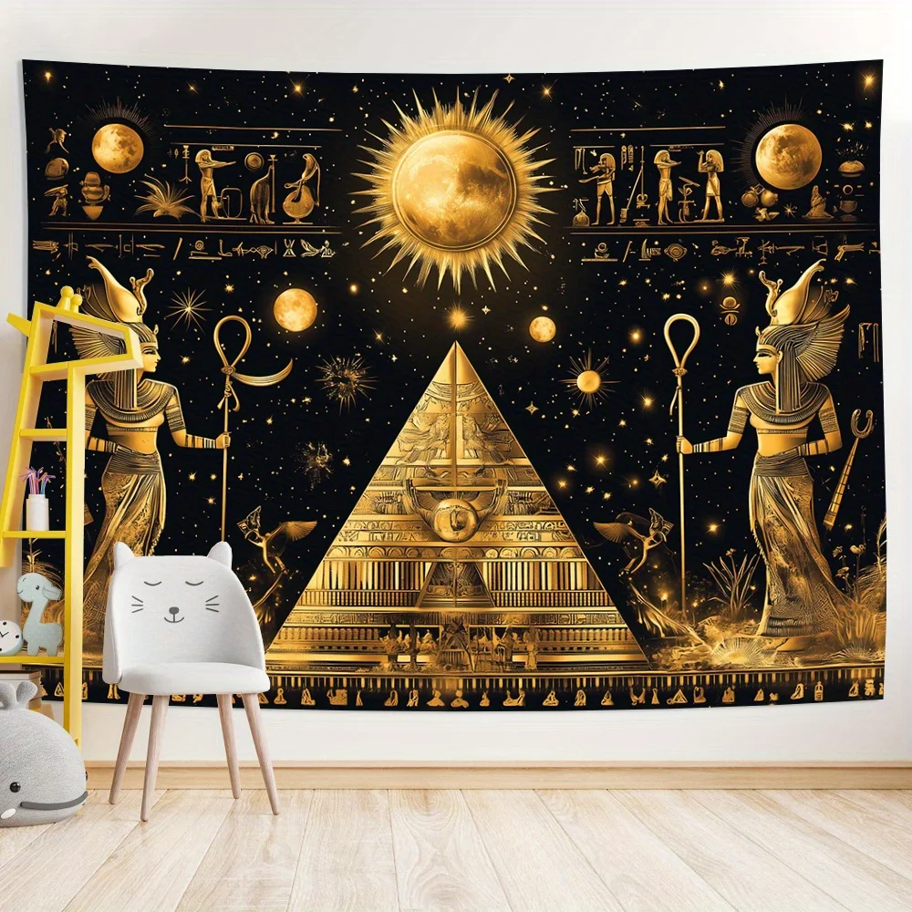 VIKAMA Vintage Egyptian Pyramid Tapestry, Calligraphy Art, Retro Desert Sunset Scene Wall Hanging, Perfect for Living Rooms