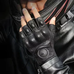 Leather Motorcycle Gloves Half Finger Sheepskin Guantes  Moto Verano Luvas Ciclismo Gant Cycling Fingerless Glove Tactical Retro