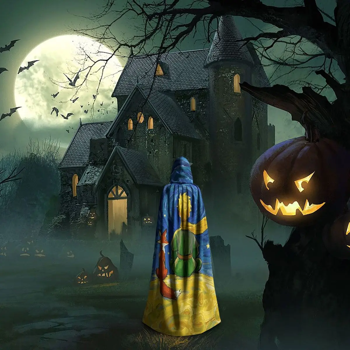 Anime Cartoon Little Prince Long Hooded Cloak Witch Medieval Costume Cosplay Cape HalloweenCoat Adult Unisex view 6