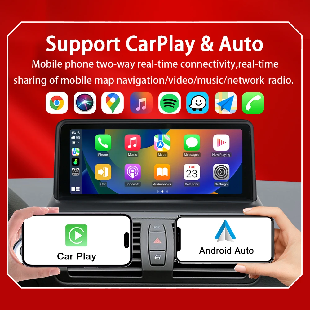 CarPlay inalámbrico Android14 para BMW 1Series E81 E82 E87 E88 10,25 "Qualcomm Snapdragon reproductores de vídeo para coche Radio Multimedia GPS