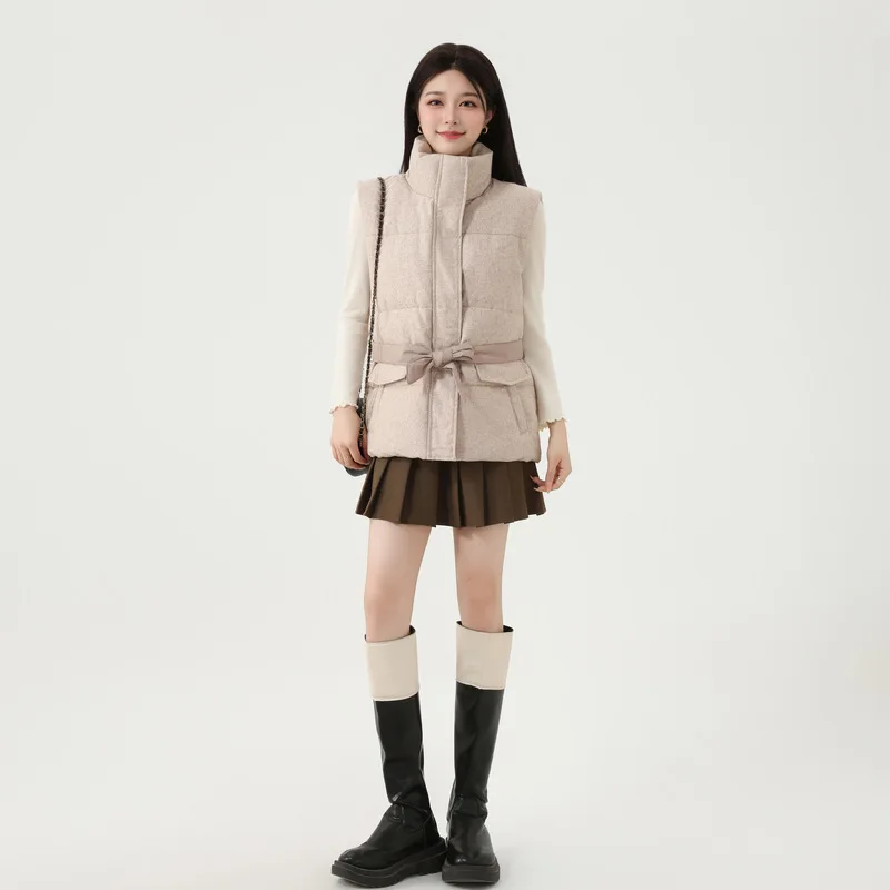 Korean Petite Casual Cotton Vest 2025 New Fashion Stand Collar Cotton Vest Women's Short Loose Design Versatile Warm Vest