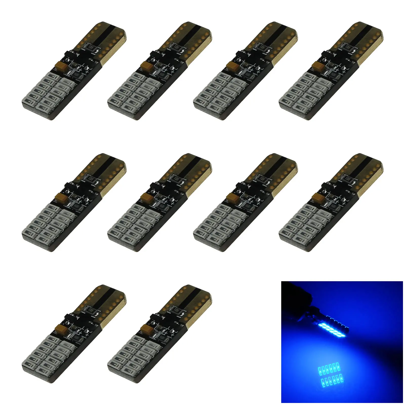 10x Blue RV T10 W5W Corner Light Reading Bulb Canbus Error Free 24 Emitters 3014 SMD LED 464 555 558 Z20106