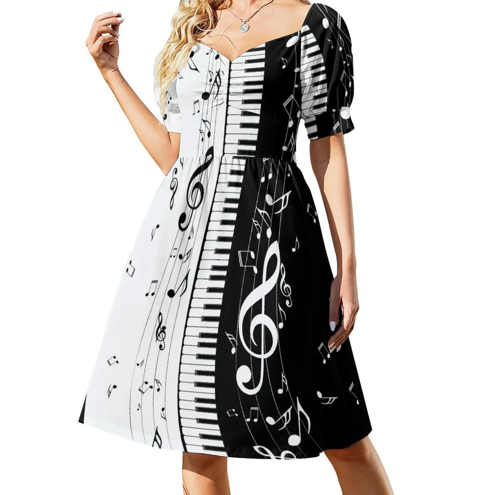 

Minimalistic Piano Keys Short Sleeved Dress women's summer clothing 2025 dresses with long sleeves Dress