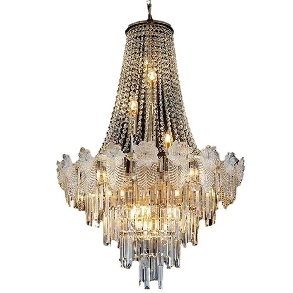 Gold Leaf Chandelier Modern Luxury Large Lighting Fixture Ceiling Lights Villa Hanging Pendant Lamp Staircase Chandelier