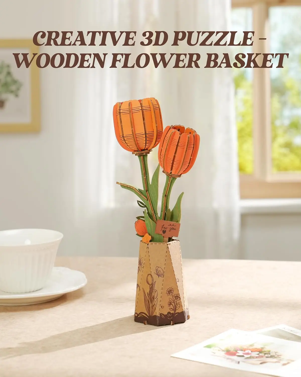 Fleur de tulipe en bois, ensemble de construction de fleurs artificielles DIY, Kit artisanal pour adultes, fête des mères/saint-valentin pour maman/femmes/grand-mère