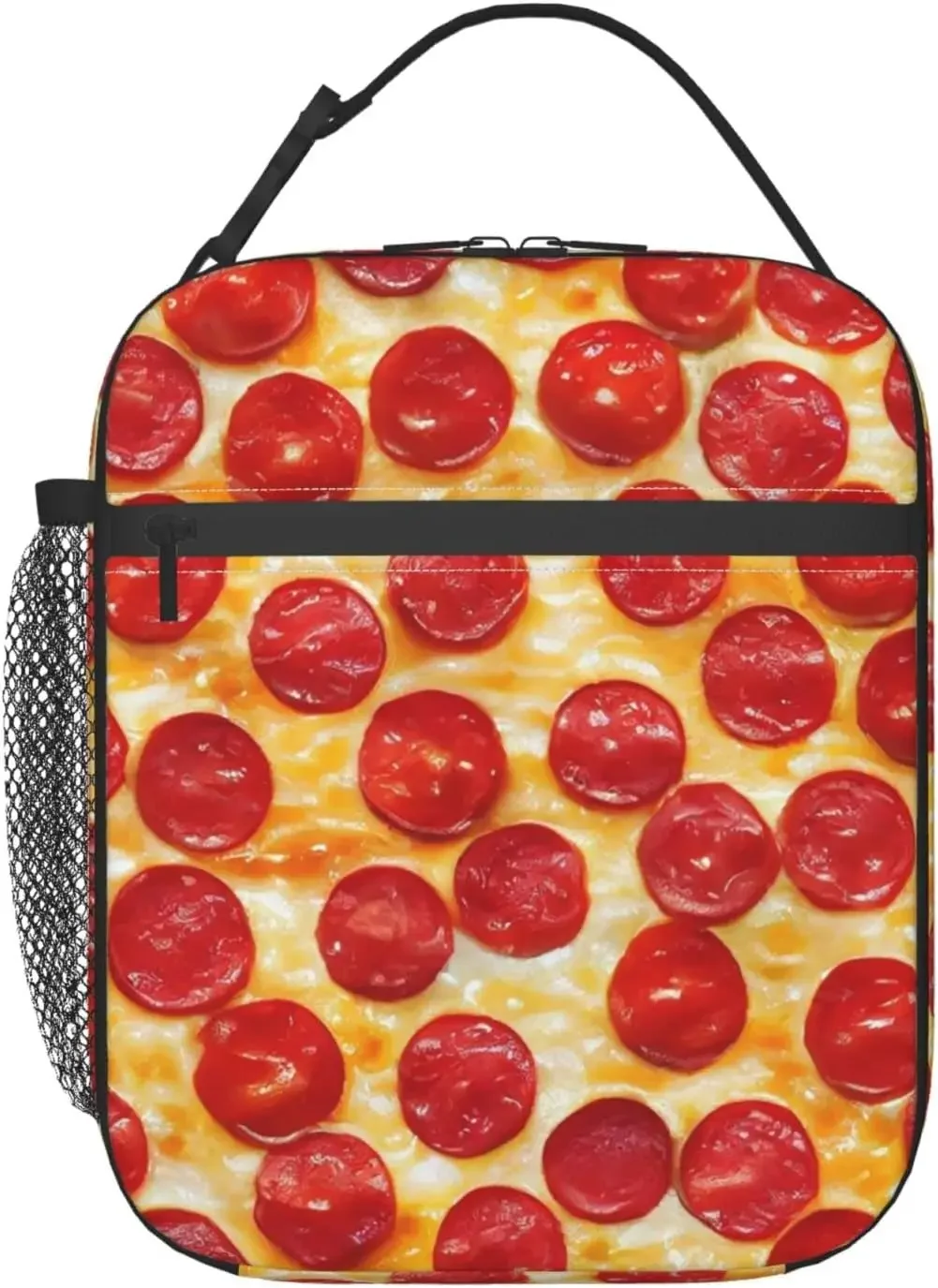 

Pizza Lunch Bag Insulated Reusable Lunch Box Portable Cooler Lunch Tote Bag with Side Pocket For Women Men Work Picnic Office