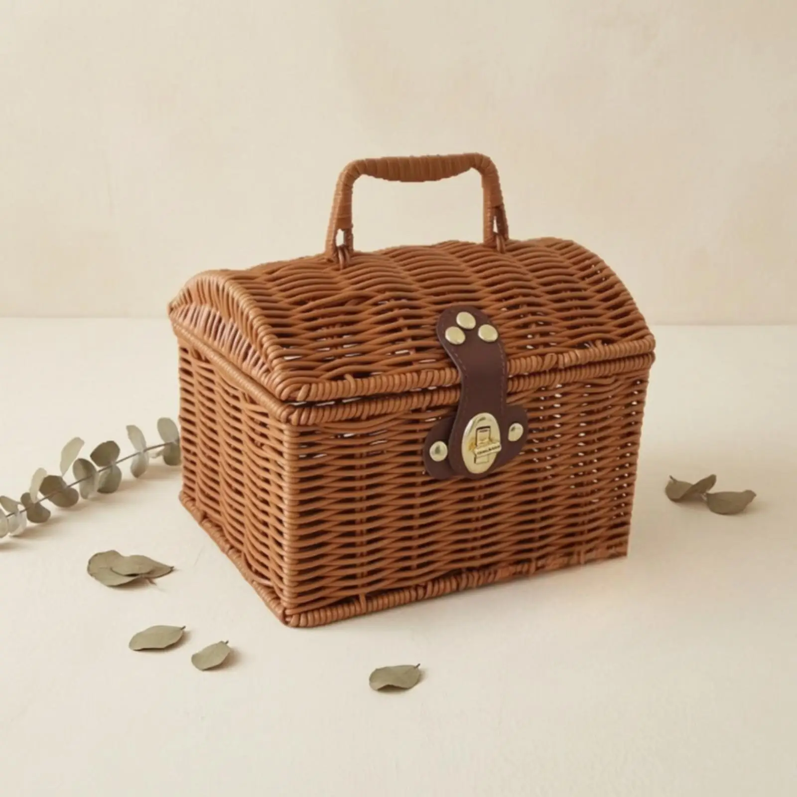 Handled Rattan Picnic Basket for Outdoor Scenic Outings Woven Storage Box with Clasp Closure view 4
