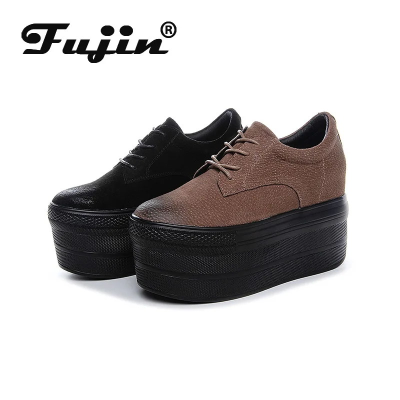 

Fujin 10cm Genuine Suede Leather Height Increased Super High Heel Platform Casual Sports Super High Women Sneakers Shoes