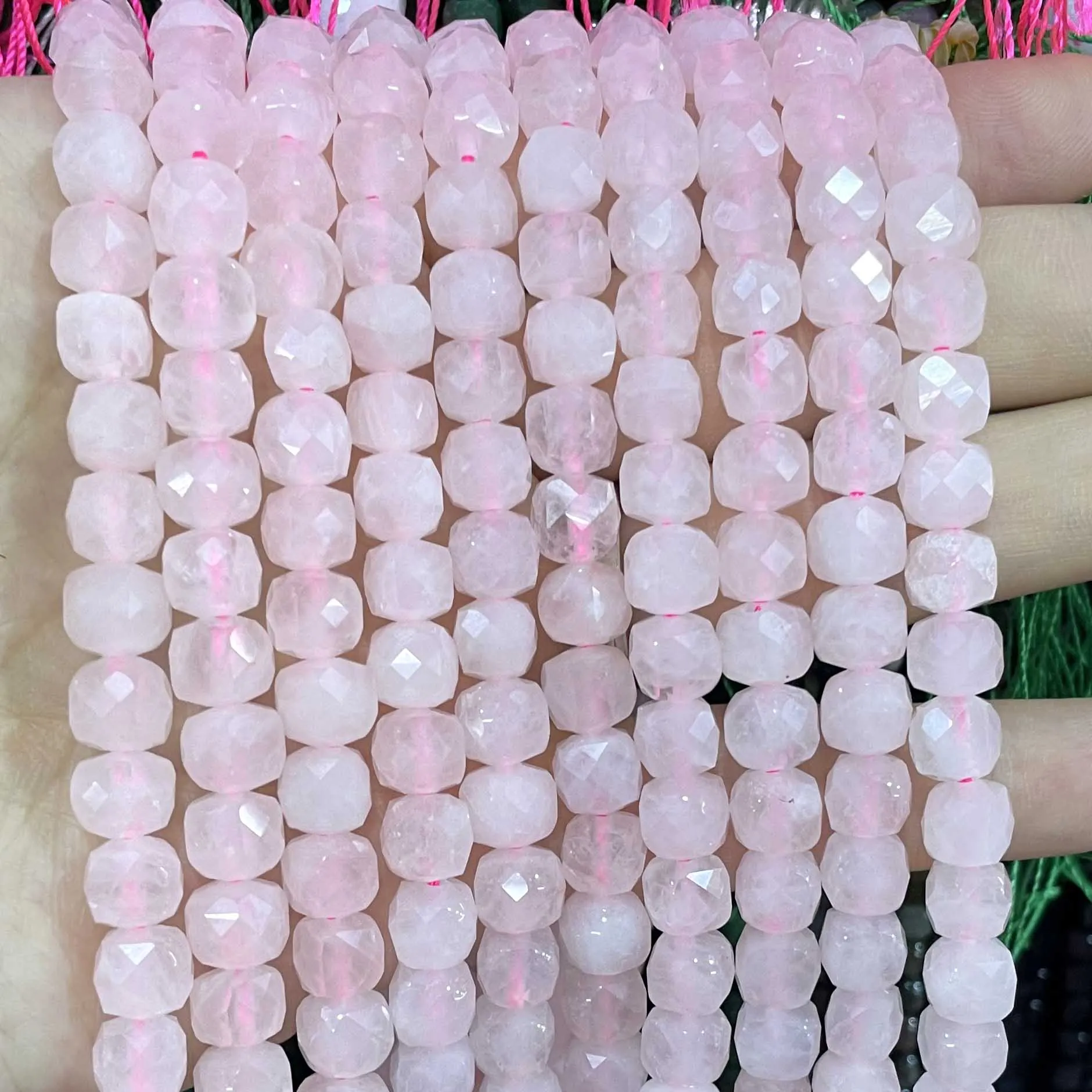 6MM 8MM Natural Stone Faceted Square Rose Pink Quartz Loose Spacer Beads For Jewelry Making DIY Bracelet Necklace Accessories