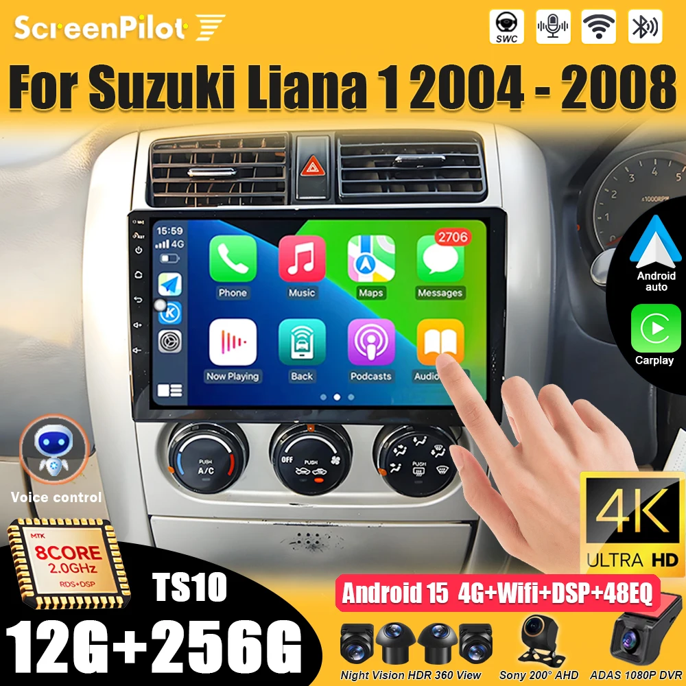 Autoradio Android 16, lecteur vidéo multimédia 2 din, système de Navigation GPS intelligent 5G, pour Suzuki Liana 1 2004 2005-2008