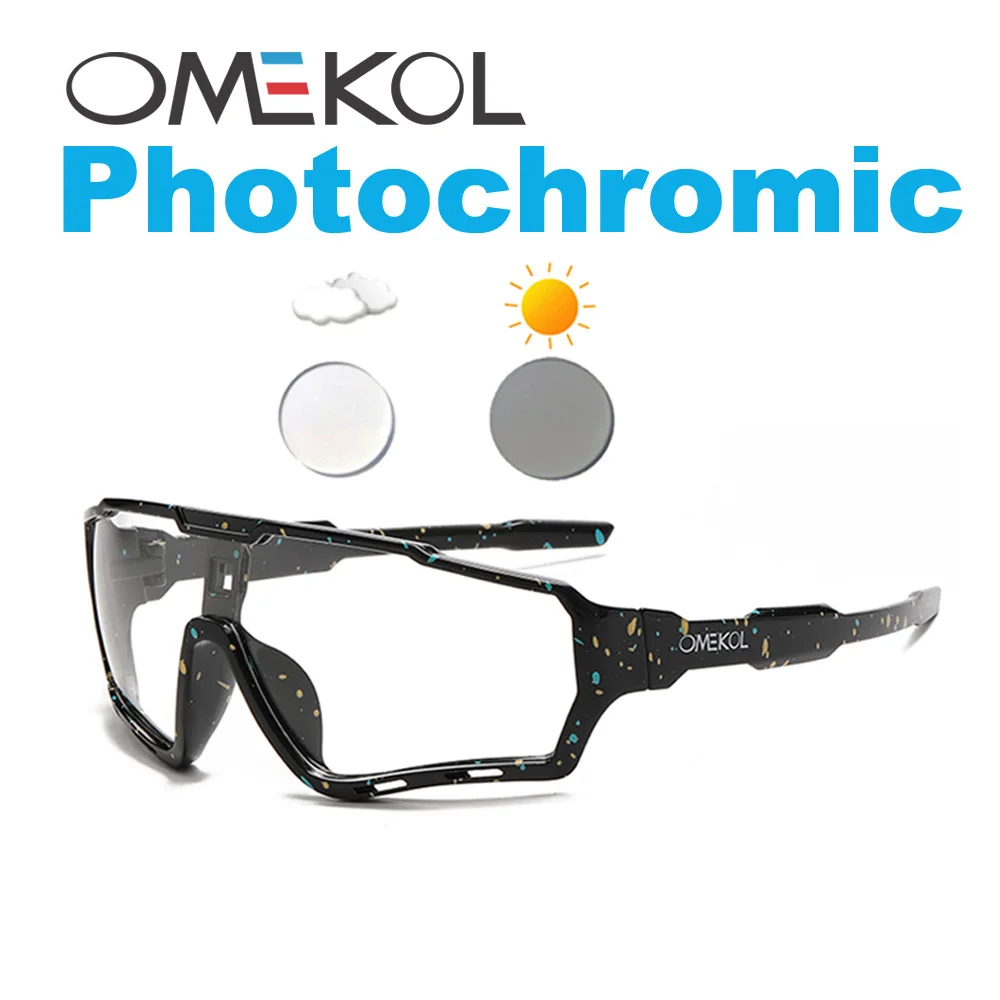 OMEKOL New UV400 Photochromic Cycling Sunglasses Men Women Softball Hiking Running Eyewear Outdoor Baseball Sport Sun Glasses