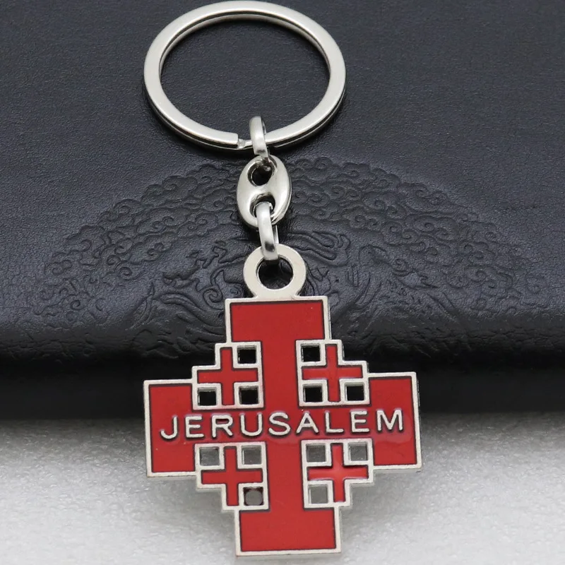 Diyalo 3-Farben-Schlüsselanhänger aus religiösem Metall mit Heiligem Jerusalem-Muster, christliche Taschendekoration, Schlüssel-Organizer, Andachtsgeschenk, Schmuck – Detail 4