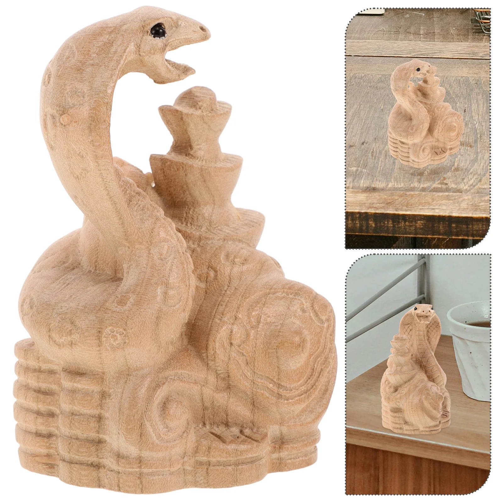 Snake Wood Carvings Unpainted Animal Model Chinese Figure Household Ornaments Khaki Wooden Crafts Statue Cat Statues Home Decor