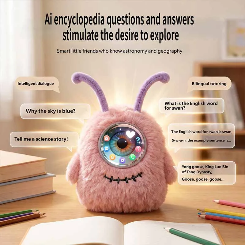 for Jiming Pink One Eye Monster AI Interactive Plush Toy WiFi Voice Chat Bilingual Touch Sensing Kids Educational Doll Gift