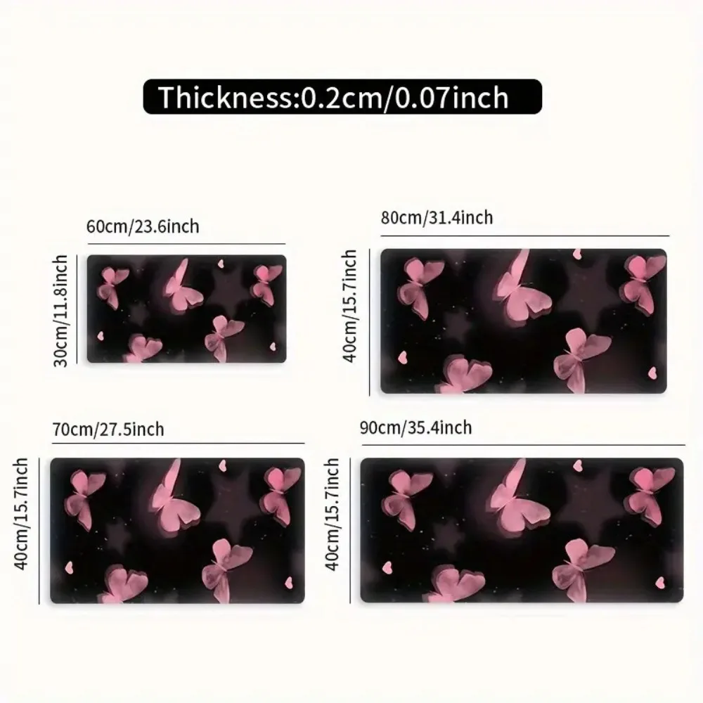 Minimalist Black Pink Butterfly Large Desk Mat, Aesthetic Star Heart Non-Slip Mouse Pad, Cute Desk Blotter for Home Office