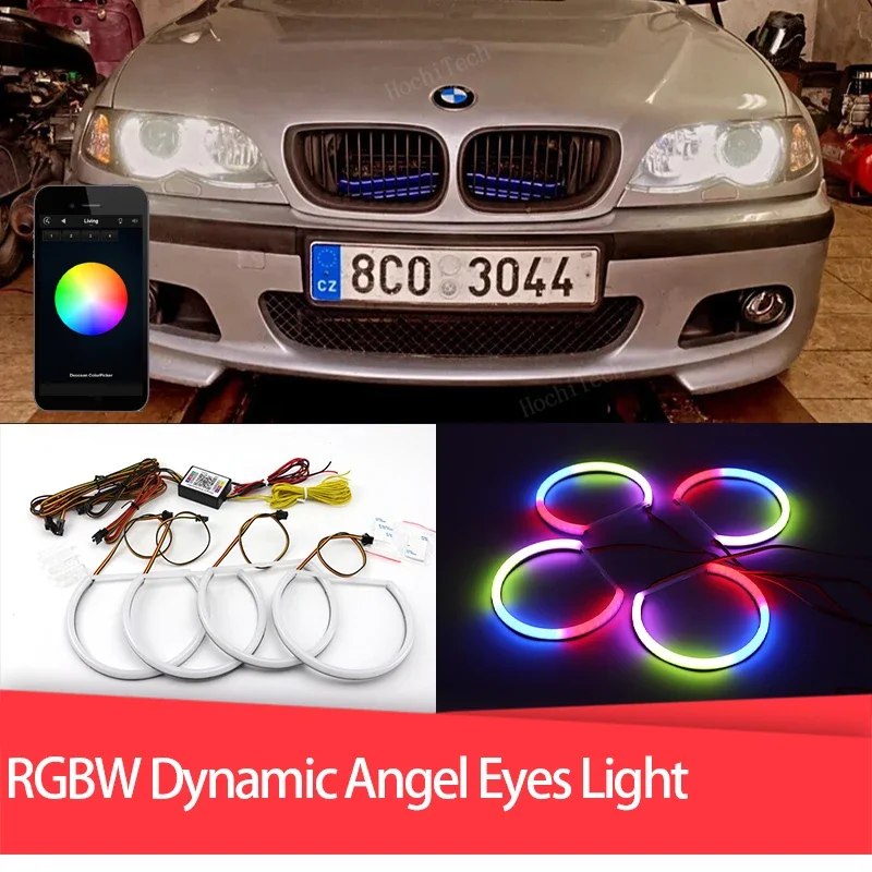 Dynamic Multi-color LED Angel Eyes Kit  Ring RGBW with phone control For BMW 3 5 7 Series E46 E39 E38 Revolving Turn Signal