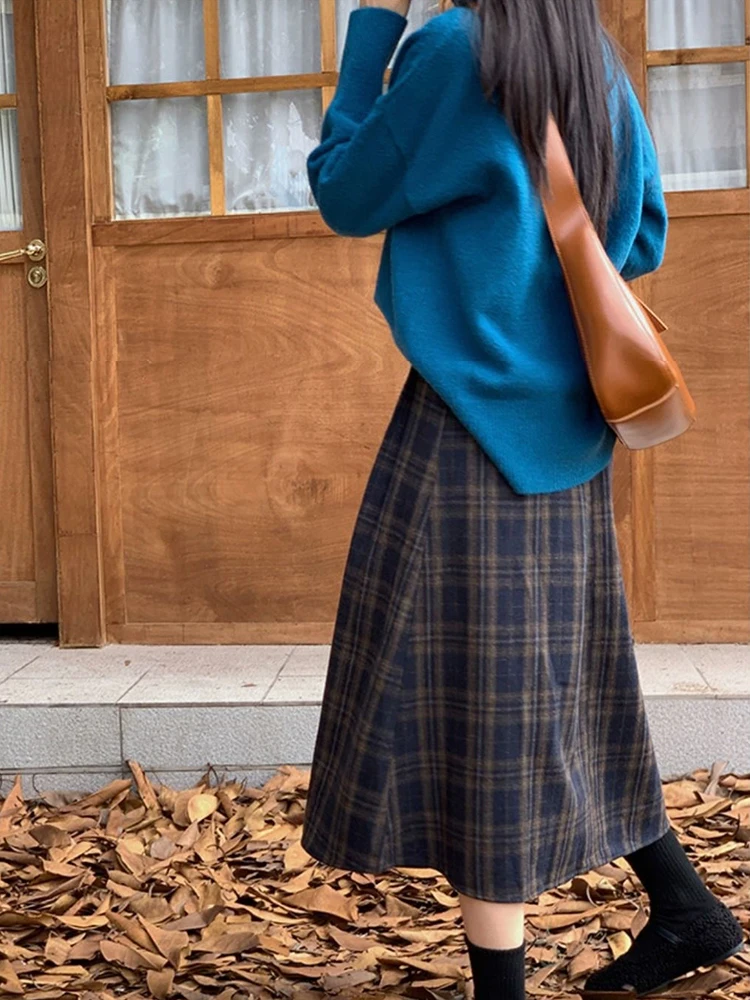 الرجعية منقوشة المرأة تنورة 2025 الخريف جديد عالية الخصر ألف خط التنانير موضة التنانير الطويلة غير رسمية #6