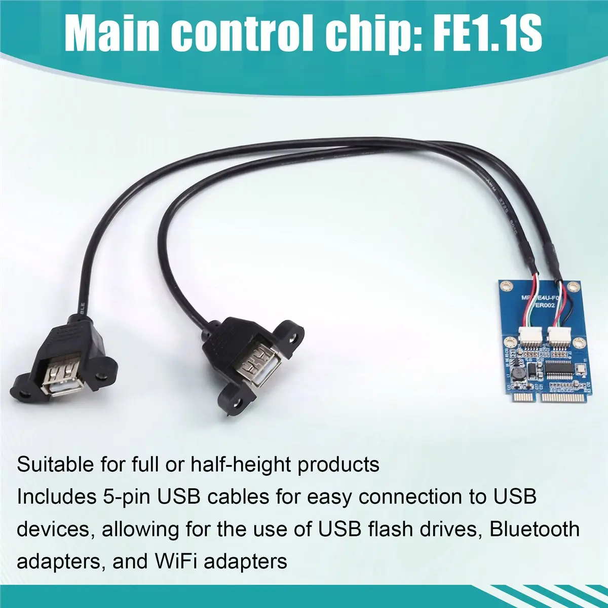 Happy New-   PCI-E PCI Express to Dual USB Adapter MPCIe to 5 Pin 2 Port USB2.0 Converter for Full/Half Height Card
