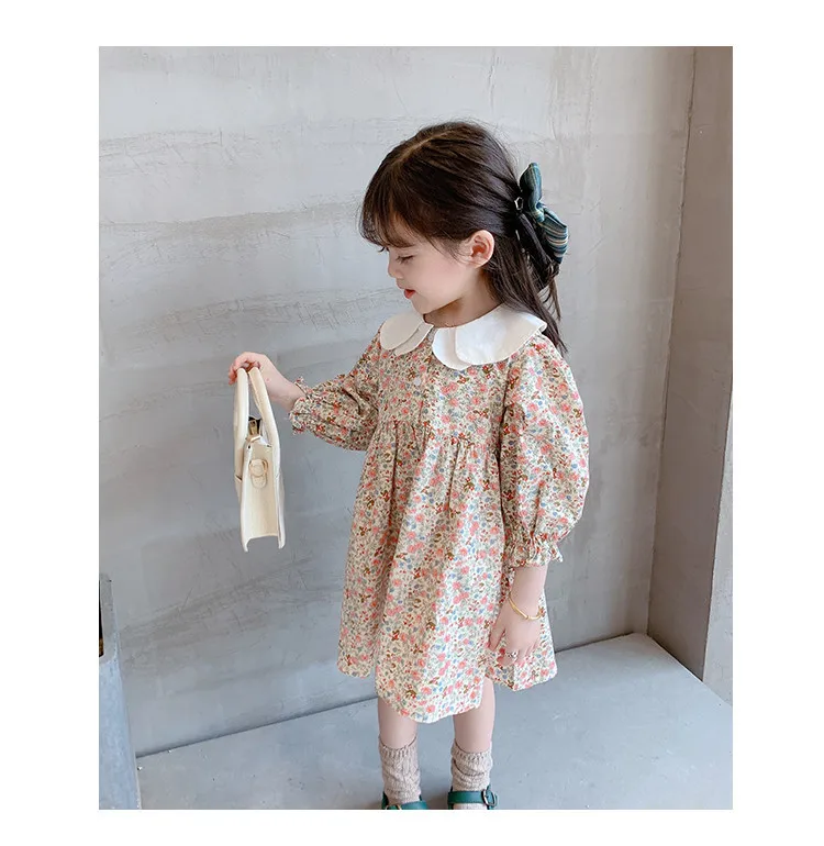 

Princ Dr for Girls Floral Print Doll Collar Autumn New Sle Baby Faionable Dr Little Girl Autumn Clothes Skirt