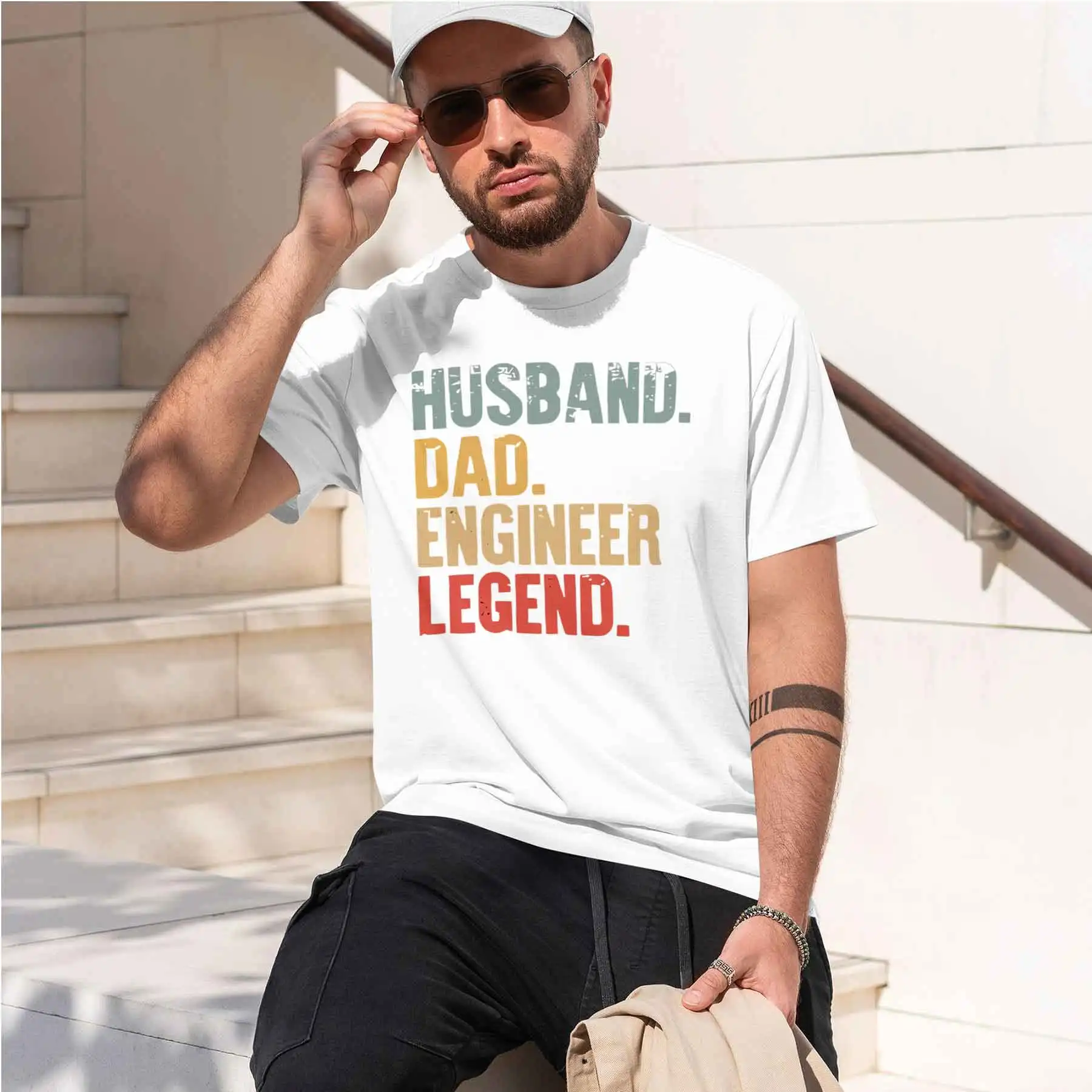 2026 new printed T-shirtMen's Fun Identity T-Shirt Husband Dad Engineer Legend Theme Vintage Distressed Casual Short Sleeve To