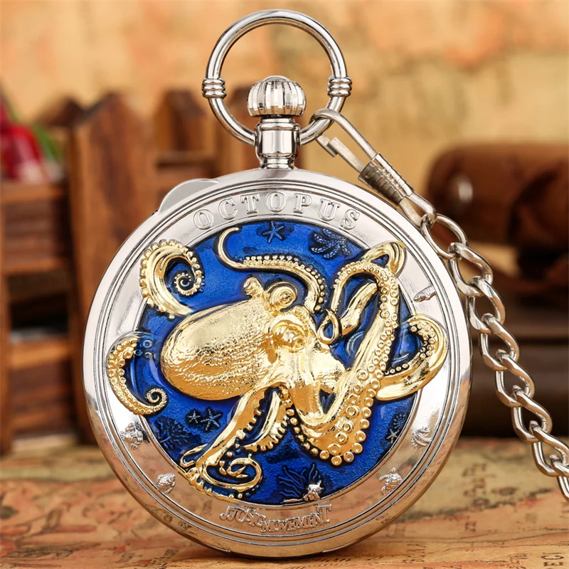 Antike Bronze-Taschenuhr mit Oktopus-Prägung und Quarzwerk, die das Lied „Castle in the Sky“ spielt – Detail 5