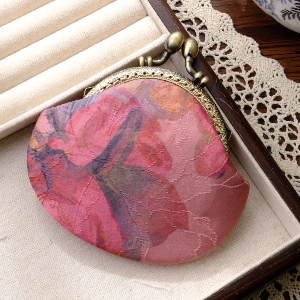 Anti-lost Kiss Lock Coin Purse Polyester Portable Brocade Mini Pouch Thickened Shell-shaped Embroidered Small Pocket Women