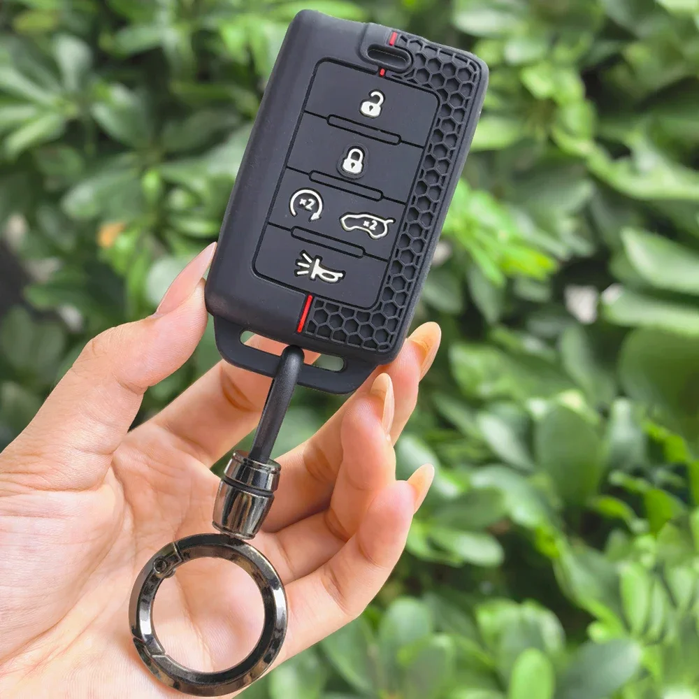 5 Buttons Shell Case Remote Keyless Fob Key Cover Protector Keychain for Jeep Grand Cherokee L Grand Wagoneer 2021-2026