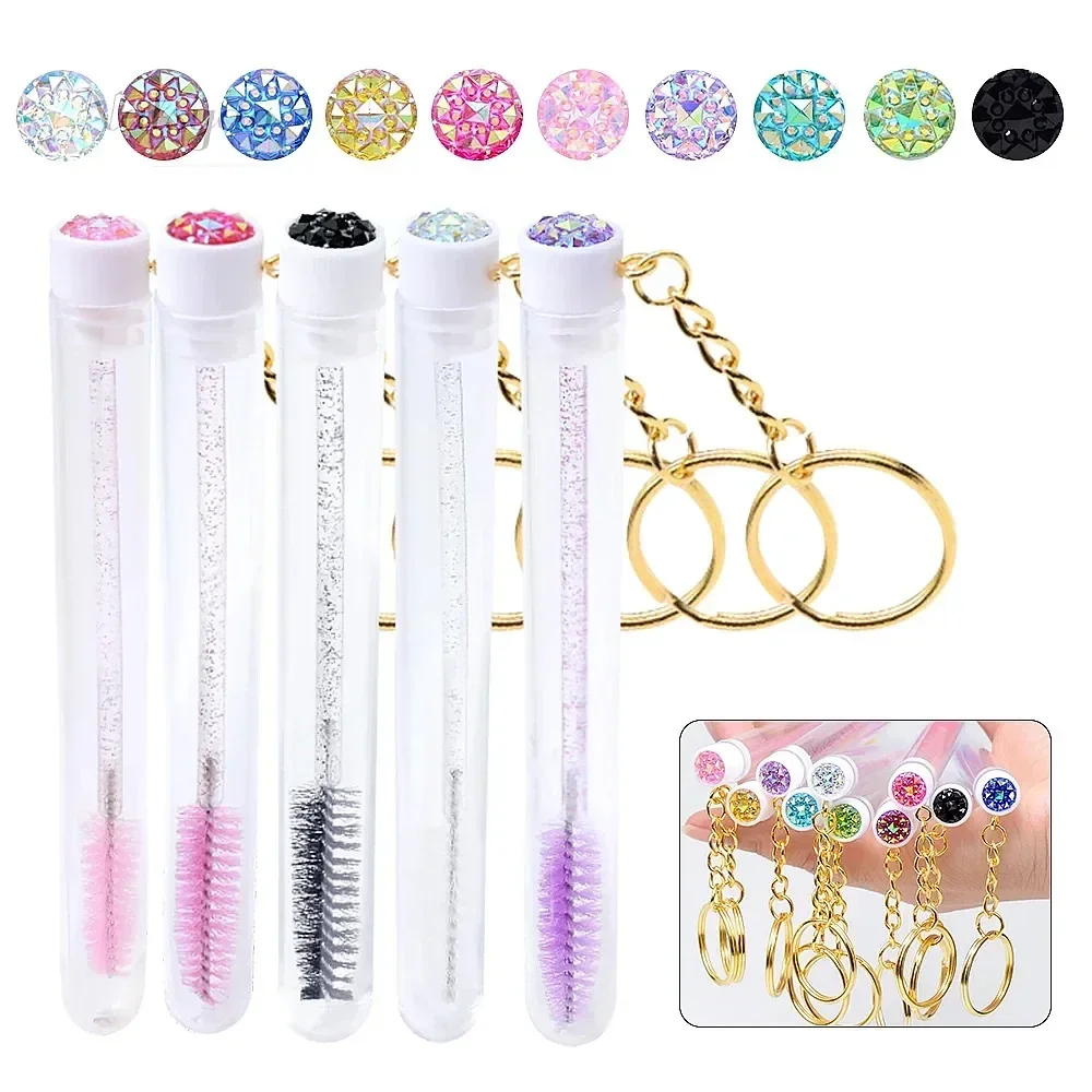 10pcs Reusable Eyelash Brush Tubes with Gold Keychain Sparkling Lash Mascara Wands Container Spoolies Comb