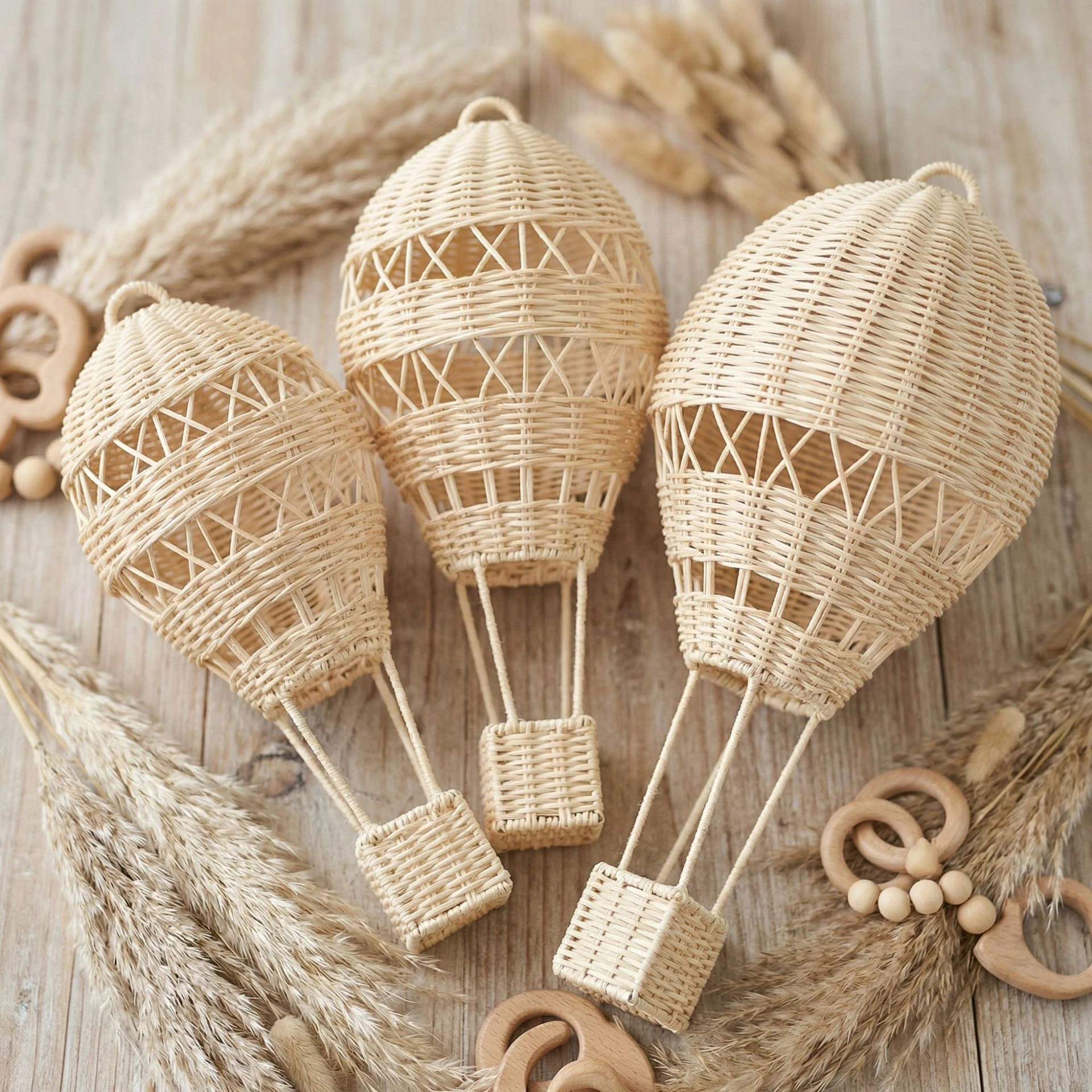 Rattan Hot Air Balloon Wall Decor Hand Woven Photo Props Kids Room Kindergarten Nursery Hanging Wall Decor Ornament