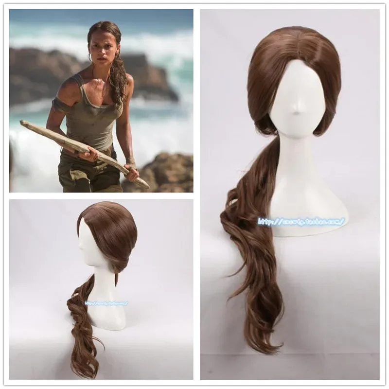 Lara Croft Wig Shadow of the Tomb Raider Lara Croft Wig 70cm Curly Brown Synthetic Hair Alicia Vikander Role Play Costumes Props