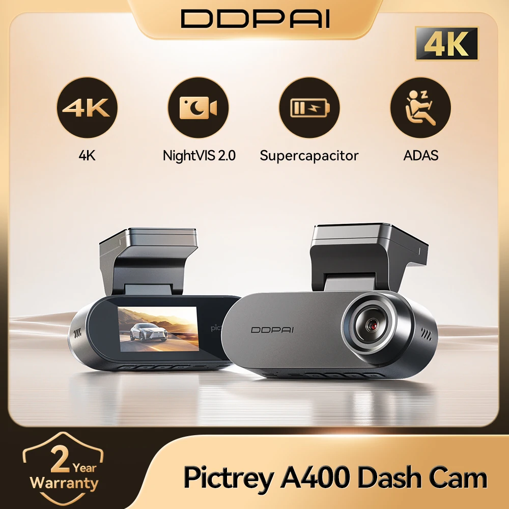 Câmera de painel Pictrey A400 4K, tela IPS de 1,9", controle de aplicativo WiFi, visão noturna, modo de estacionamento 24H, gravador DVR de carro, novo modelo 2025