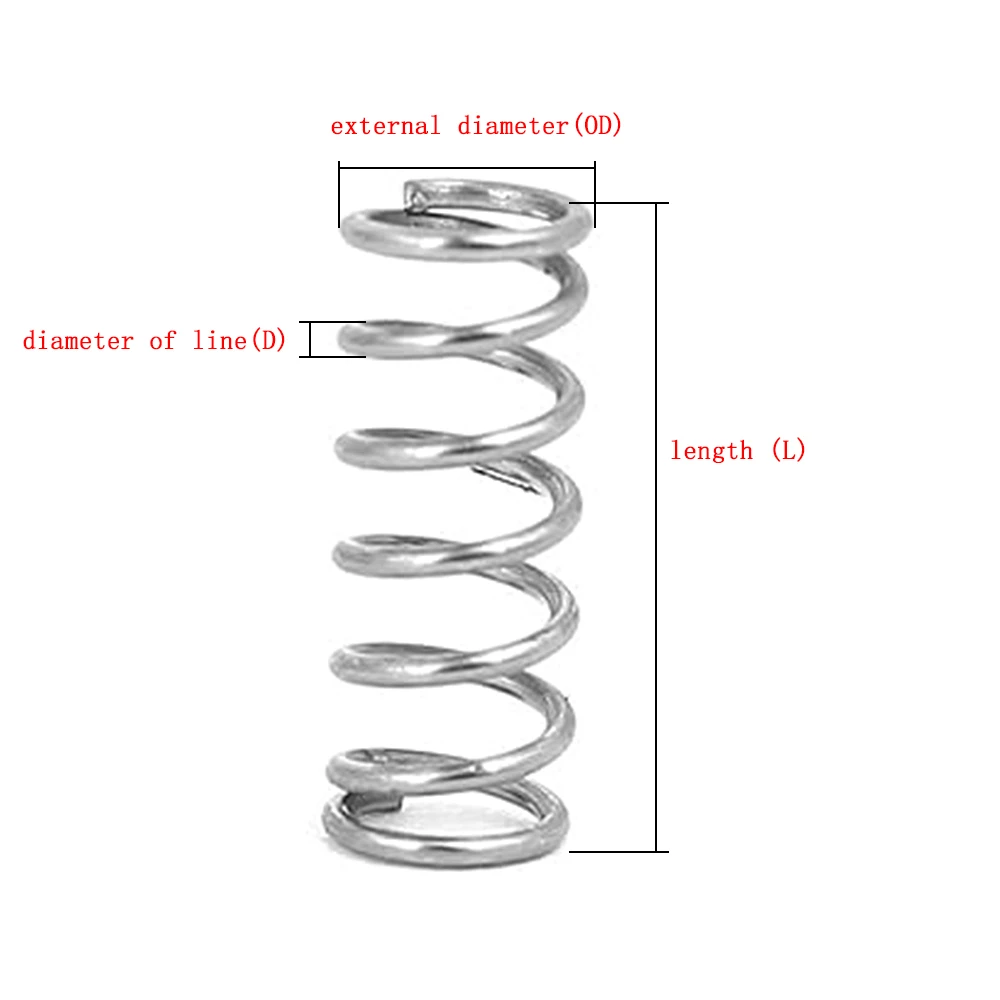 10Pcs 304 스테인레스 스틸 압축 스프링 리턴 스프링 스틸 와이어 직경 1.6mm 외경 9 ~ 25mm 길이 15mm ~ 100mm
