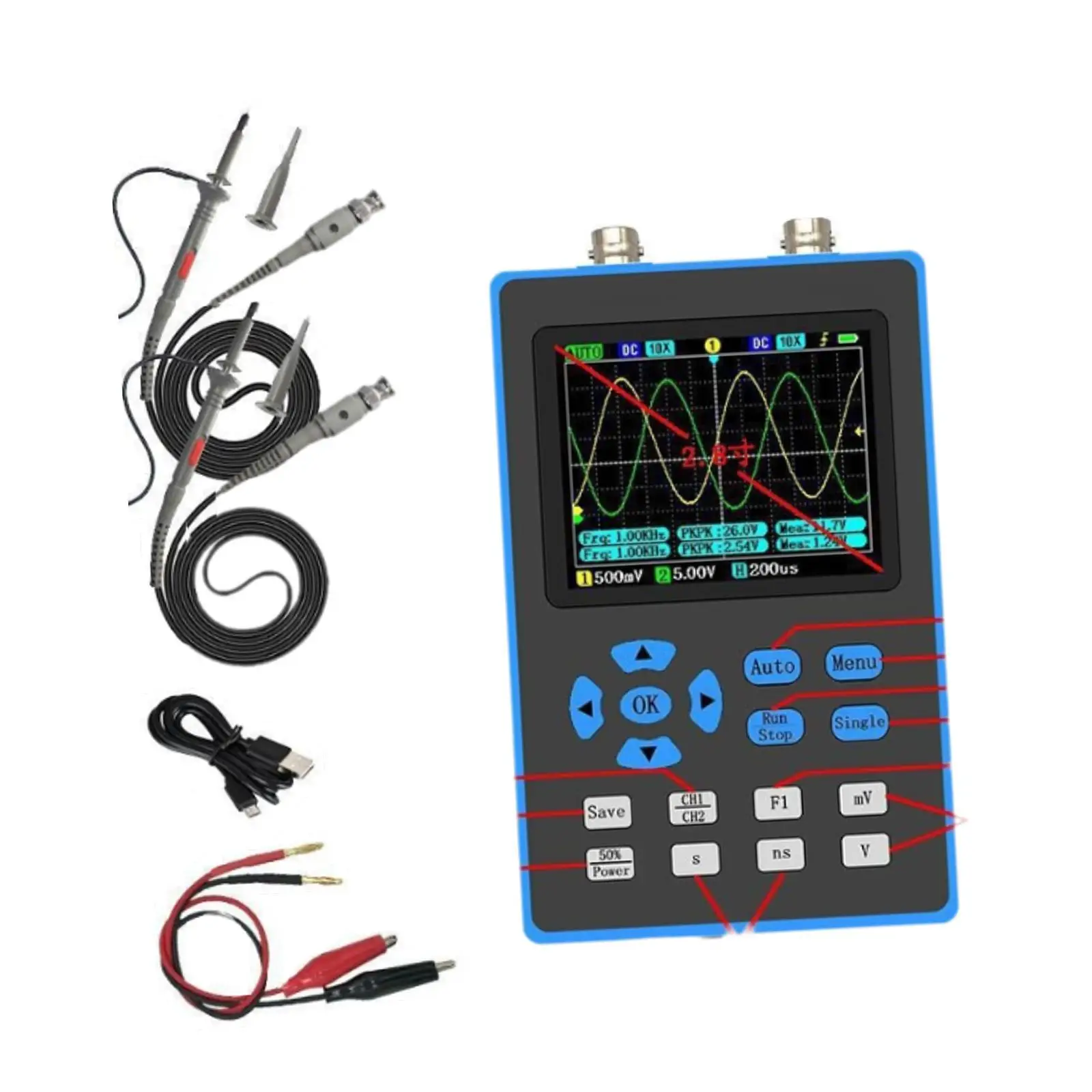 

2 Channel Digital Oscilloscope 500M Sampling Rate 120M Bandwidth Automatic