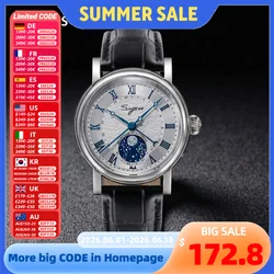 Sugess-Montre Mécanique existent pour Homme, Phase de Lune Tianjin ST2108, Etanche, Date, Aiguilles, Clip Saphir, Cadran Vague Rome