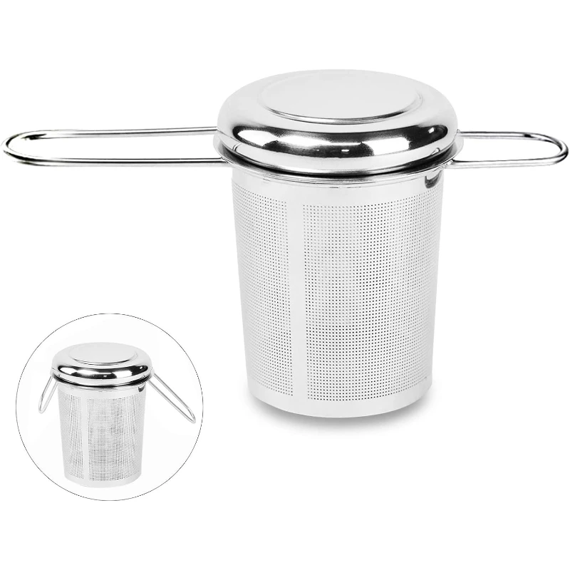 Foldable Double Ear 304 Stainless Steel Tea Infuser with Lid Reusable Loose Tea Strainer Tea Separator Filter for Teacup Brewing