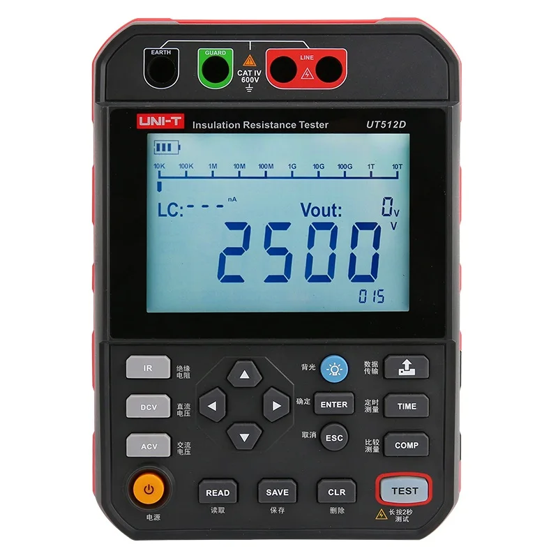 UT512D 2.5KV Insulation Resistance Tester Megohmmeter Ohm Digital Insulation Resistance Meter Short-circuit protection