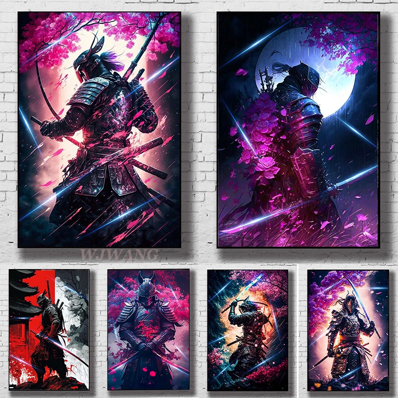 

Japanese Samurai In Sakura Wall Art Canvas Painting Graffiti Posters Prints Abstract Wall Art Decoration Picture Home Room Decor