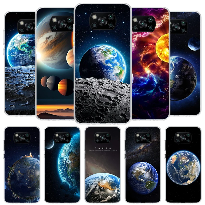 Earth Stars Space Cover Phone Case For Xiaomi Poco X6 X5 X4 Nfc X3 Pro F6 F5 F4 Gt F3 F2 F1 M5S M4 M3 Soft Fundas Shell