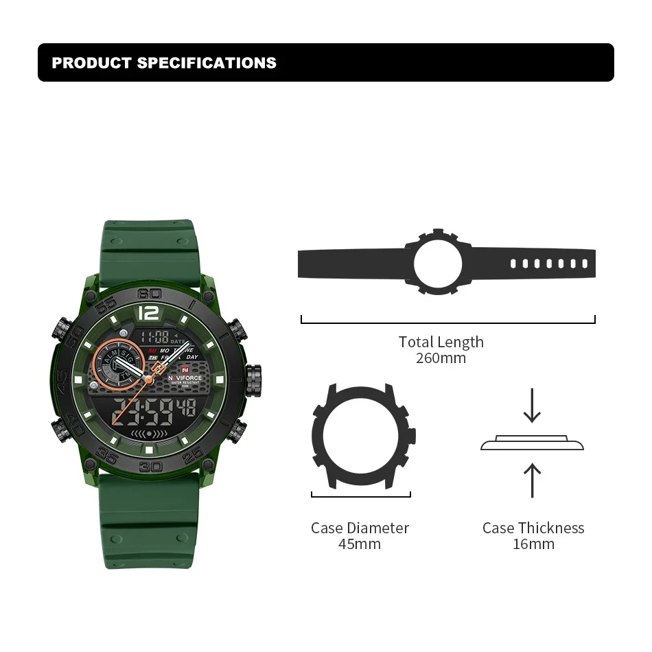 New NAVIFORCE Men's Lightweight Sports Wrist Watch Dual Display