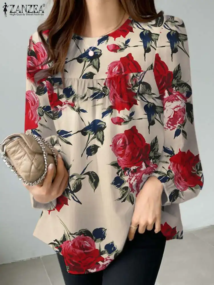 

Elegant Holiday Shirt ZANZEA Women Spring Casual Party Blusas Female Tunic Tops Mujer Vintage Long Sleeve Floral Printed Blouse