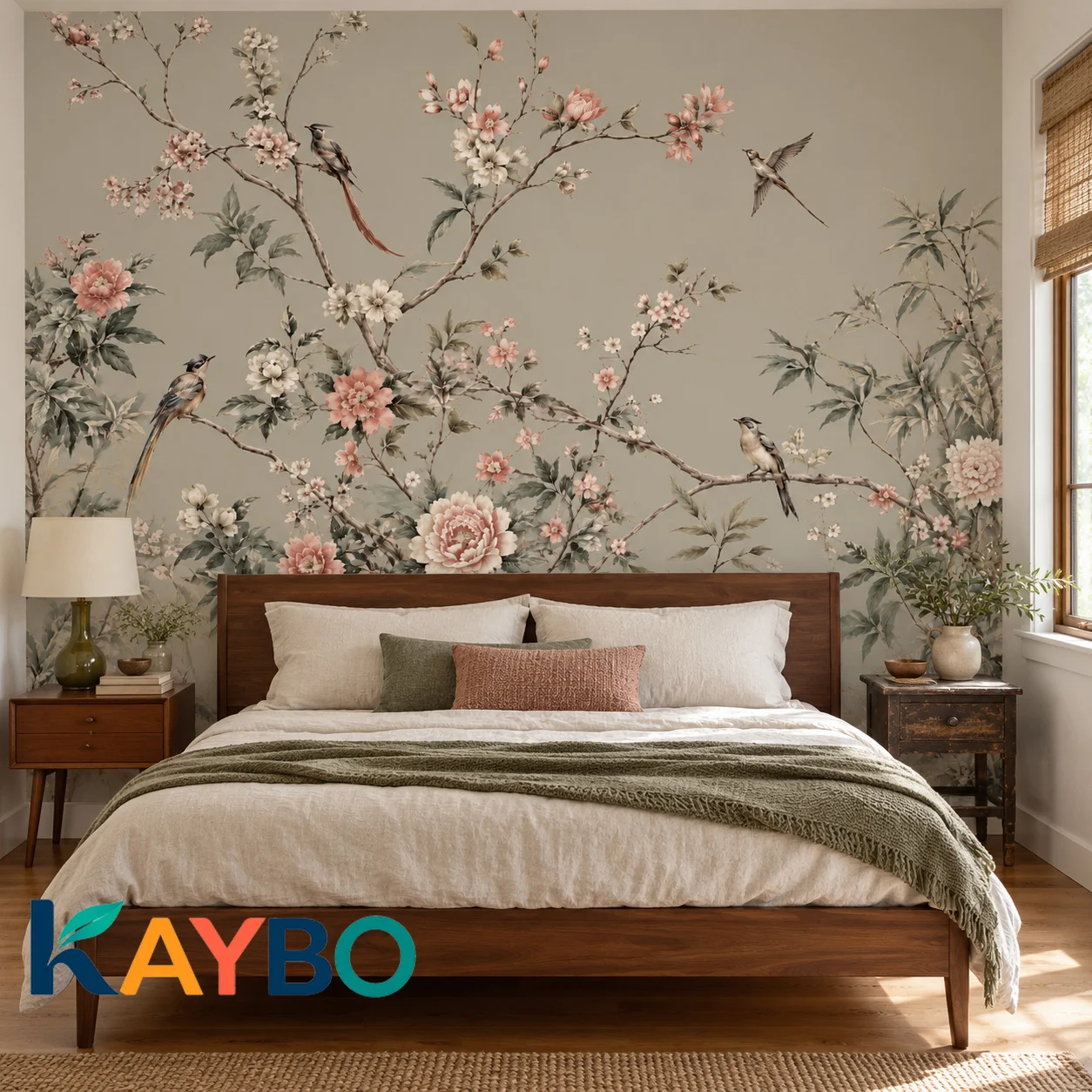 Vintage Chinoiserie Floral Bird Wall Mural Wallpaper Peony Botanical Branch Living Room Bedroom Wall Decor Non Self Adhesive
