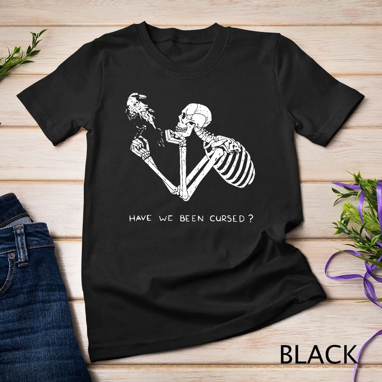 

Retro Skeleton Halloween Costume Funny Scary Skull Crow T-Shirt Unisex T-shirt