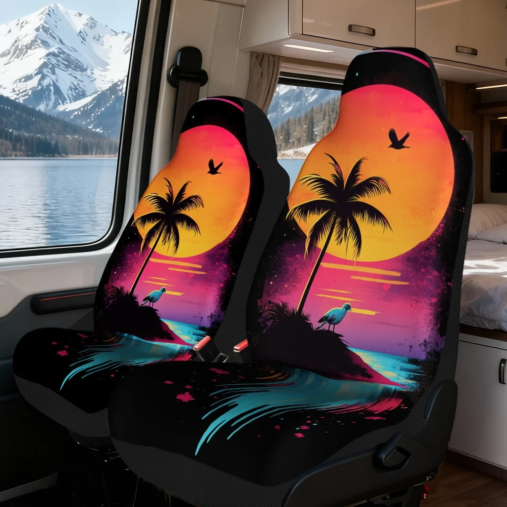 2pcs Universal Car Seat Covers Set, Tropical Sunset Oasis Print, Chic Vehicle Seat Covers. Fits Morning Rush, Evening Leisure Dr