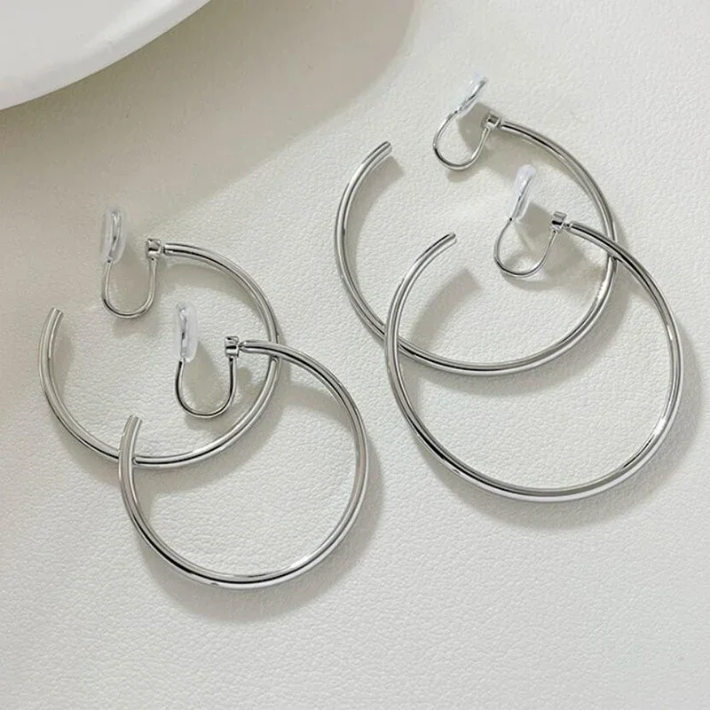 New Design 30-50mm Simple Exaggerated Rotatable Big Hoop Mosquito Coil Clip Earrings for Women Without Ear Piercing Jewelry Gift