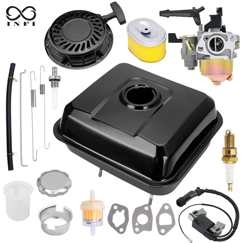 All-in-One Black Gas Fuel Tank Kit with Carburetor, Air & Fuel Filter, and Starter Assembly for Honda GX160 GX200 Predator 212cc