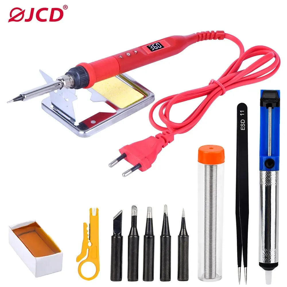 JCD 100W Digital Electric Soldering Iron Kit Set Temperature Adjustable 908U Welding Tool Ceramic Heater Soldering Tips Rework