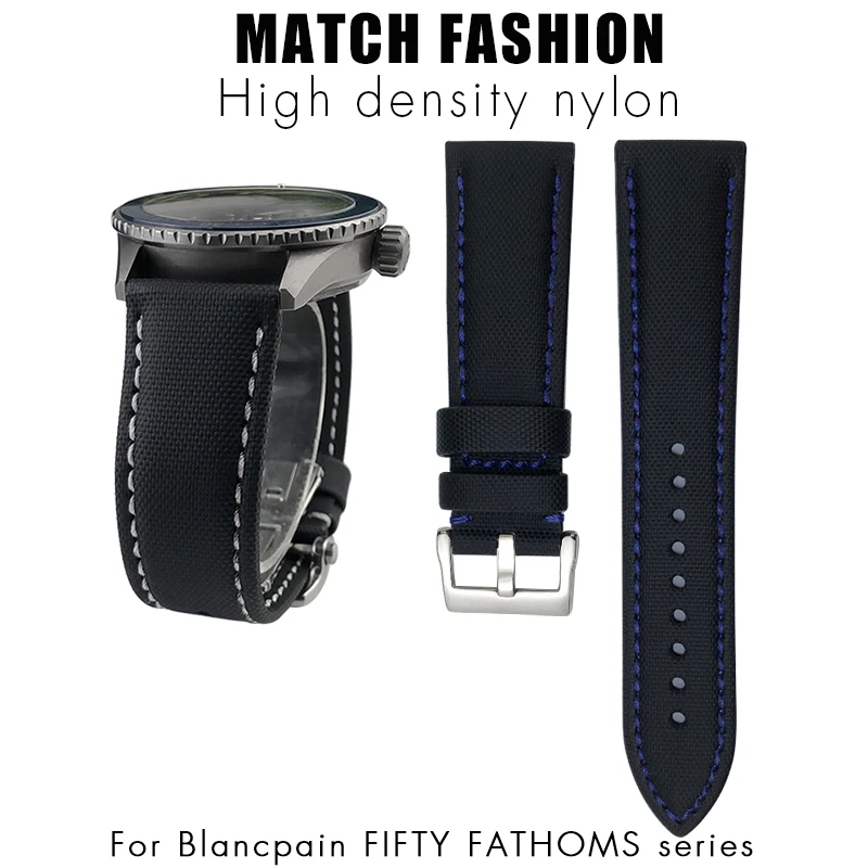 22mm 23mm Nylon Watch Strap for Blancpain Fifty Fathoms 50 Fathoms 5100 5000 Watch Band 5200 Folding Buckle Canvas Watchband