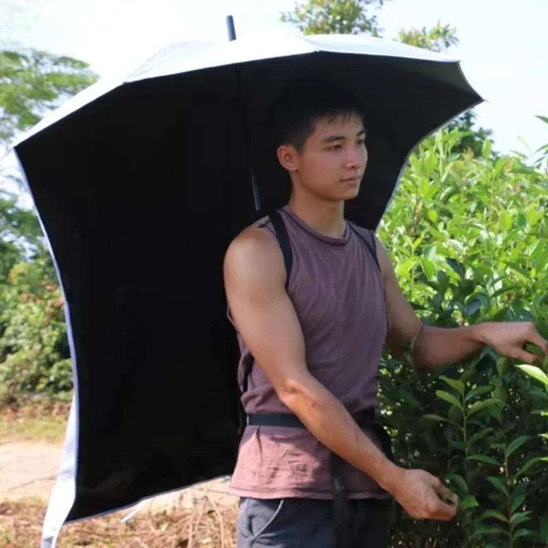 Double Layer Backpack Umbrella Black Coating Hands Free Sun Rain Protection for Hiking Fishing Tea Picking Outdoor Use 야외 우산