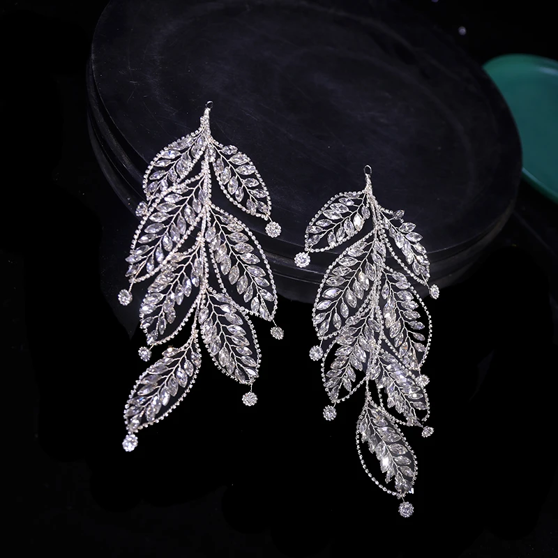 

1pair Crystal Bridal Hair Accessory Jewelry Rhinestones Headband Luxurious Alloy Leaf Shaped Women's Elegant Gift Hair Accessory